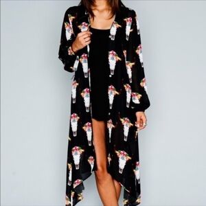 Show Me Your Mumu Black Midi Duster with Floral Skull Accents Size M